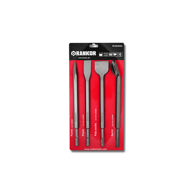 Set of SDS Plus Chisels x4 – Rankor RCS910401 (40Cr Steel, 14 x 250 mm)