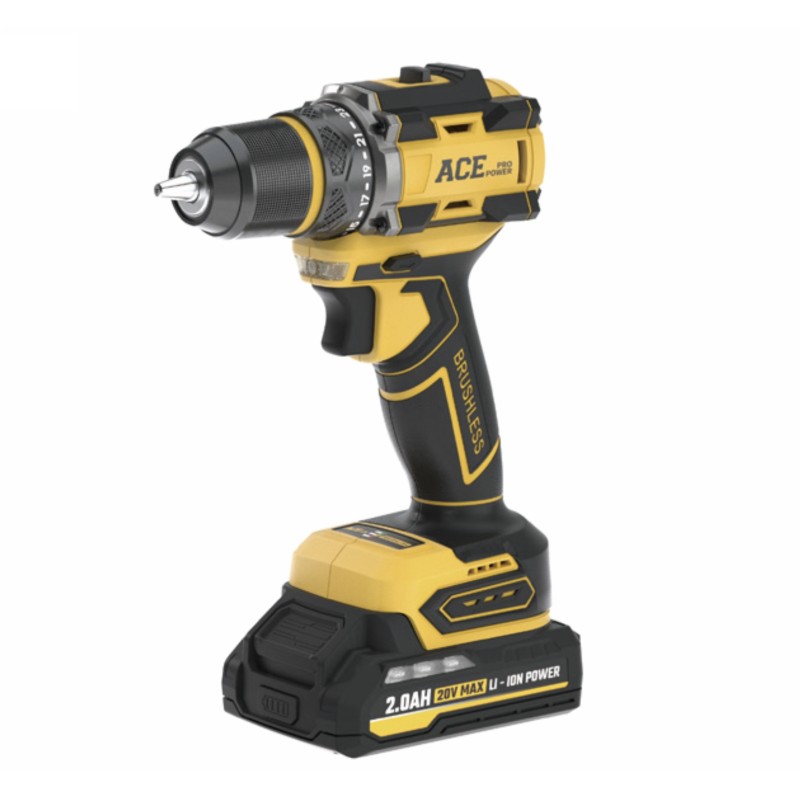 20V Brushless Cordless Drill Driver – 55N.m, 2×2.0Ah Batteries, Charger & LED Light